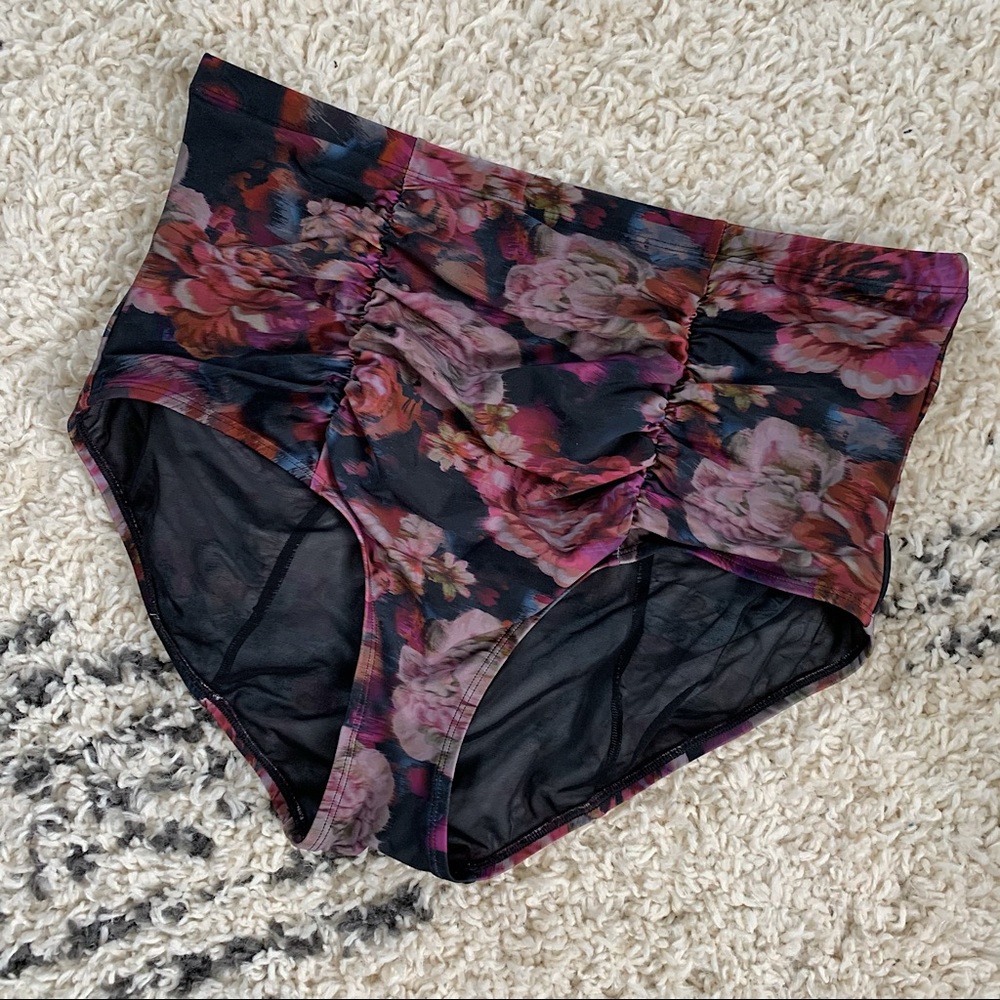 Rose Floral Print High Waist Ruched Swim Bottom - Never Worn!